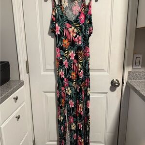 Floral Maxi Dress with Pink and Green Accents